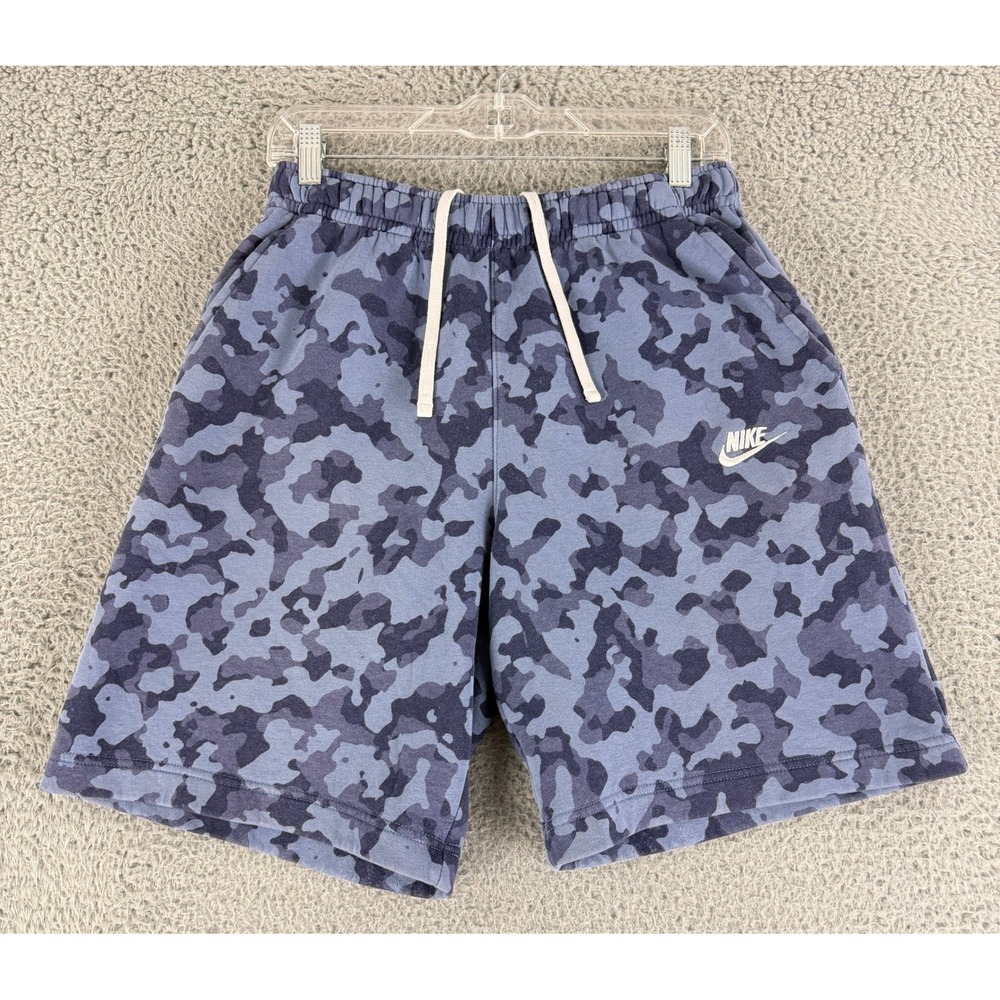 Nike Sportswear Club Fleece Shorts Mens Small Blue Camo DA0057-453 Drawstring - Picture 1 of 13